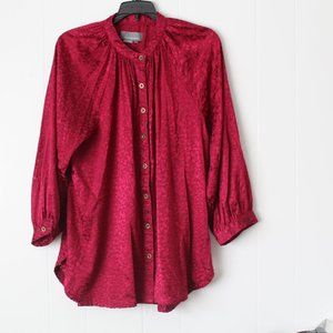 Anthropologie Mauve Collarless Long-sleeved Button Down Sheer Tailored  Blouse